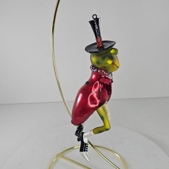 Robert Stanley Party Animals Dancing Frog Glass Ornament Wearing Top Hat - Picture 3 of 6